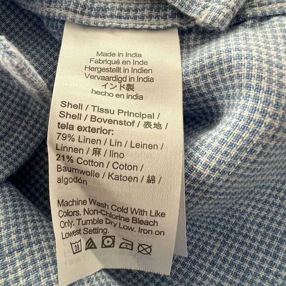 J Crew Men’s Button Down Shirt XL  Linen Blend Blue White Checkered - Picture 4 of 4